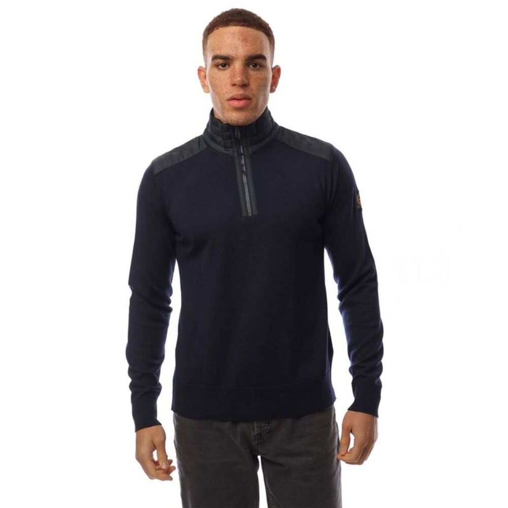 Belstaff Mens Quilted Merino Wool Long-Sleeved Sweater / Navy